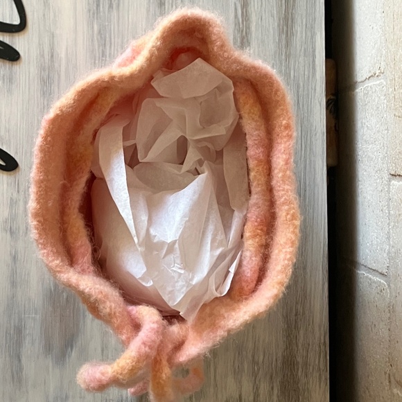 Handcrafted Knit Felted Wool Small Tote Handbag Purse Pink and Orange Colors - Picture 7 of 8